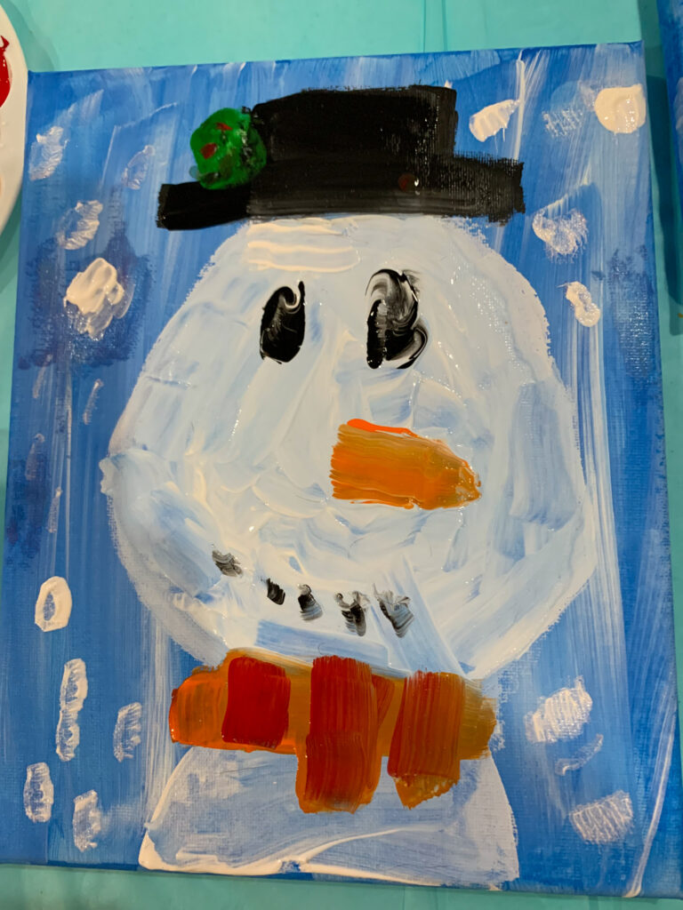 snowman on blue canvas