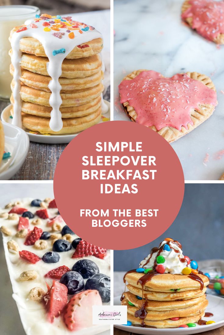 sleepover breakfast ideas collage with text circle