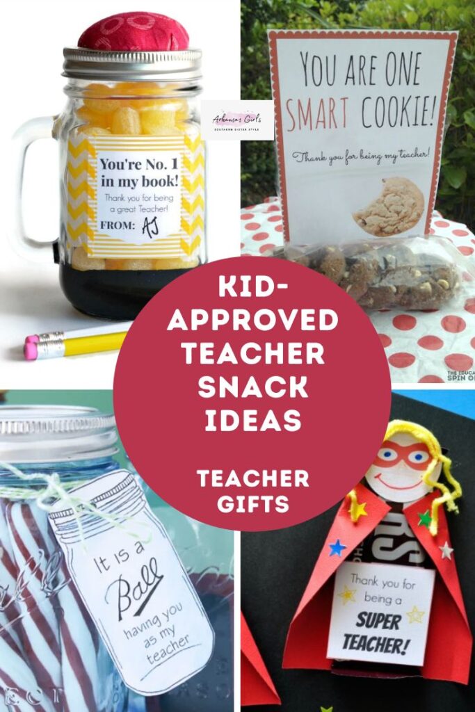 teacher appreciation snacks in a collage with text circle