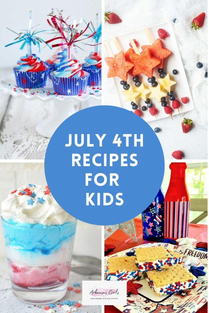 4th of July snacks for kids in collage with text circle in middle