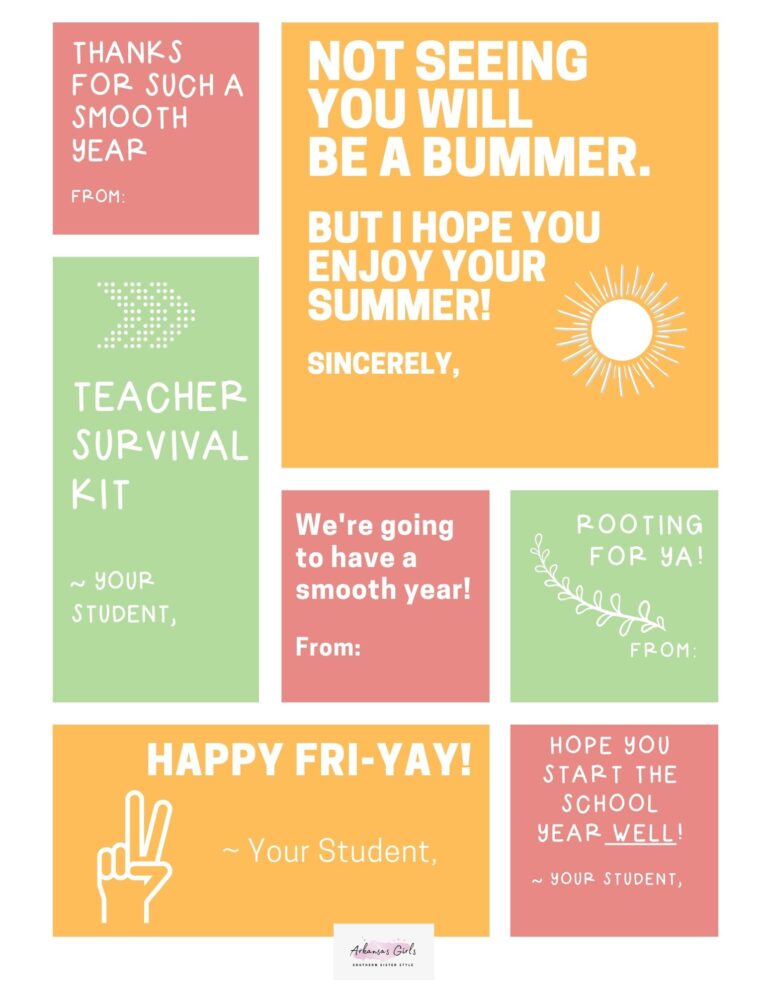 a collage with printable teacher gift tags from students