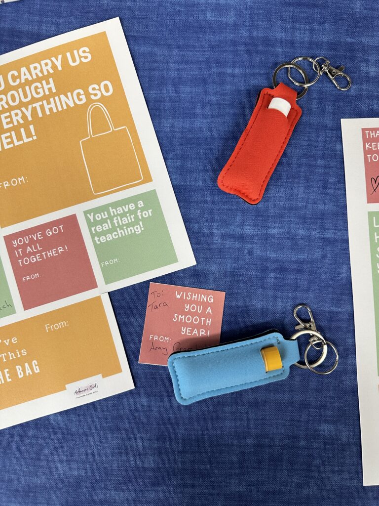teacher gift tags with lip balm and carry cases