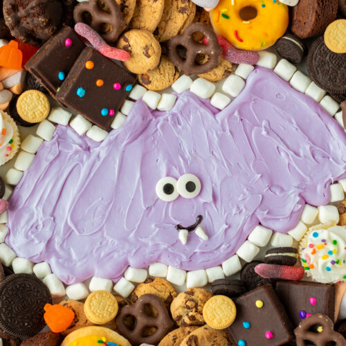 purple bat frosting board with cookies