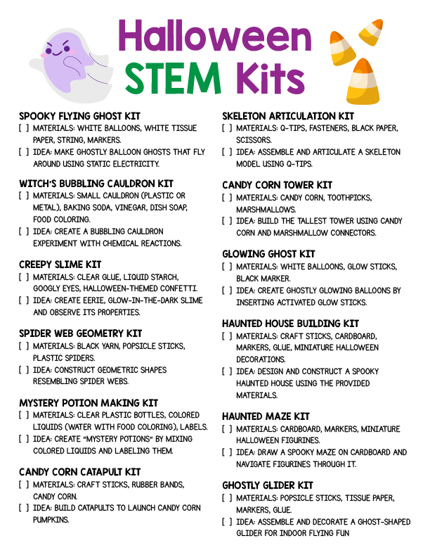Halloween STEM kits challenges on list
