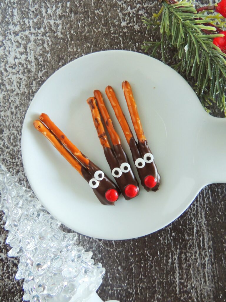 reindeer pretzel sticks on plate