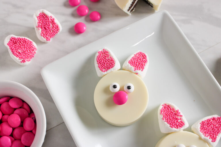 Easter bunny Oreos with materials to side