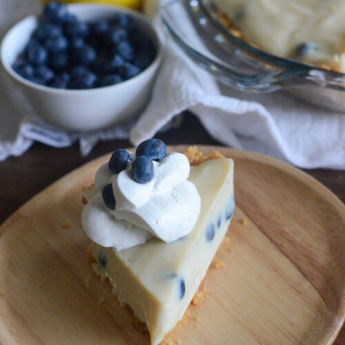 lemon blueberry cream pie on a small plate