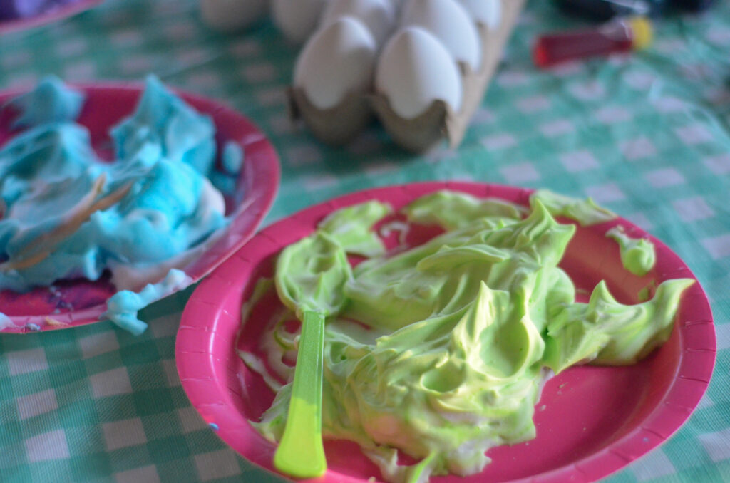 Cool Whip Easter egg mixtures on pink plates