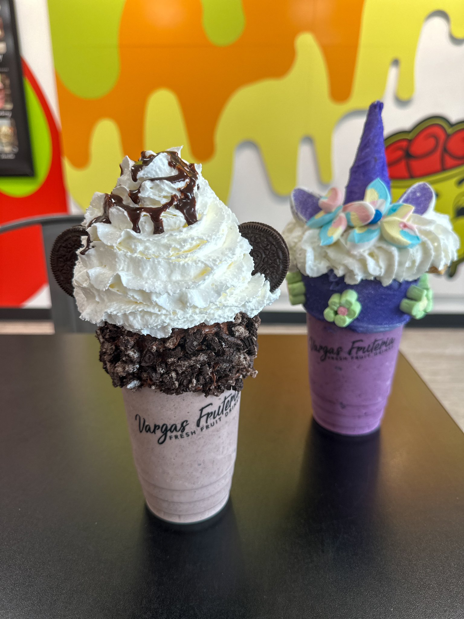 two superfreak shakes on table at Vargas Fruteria