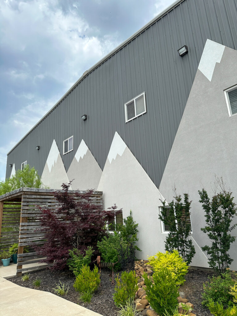front view of building with mountain design