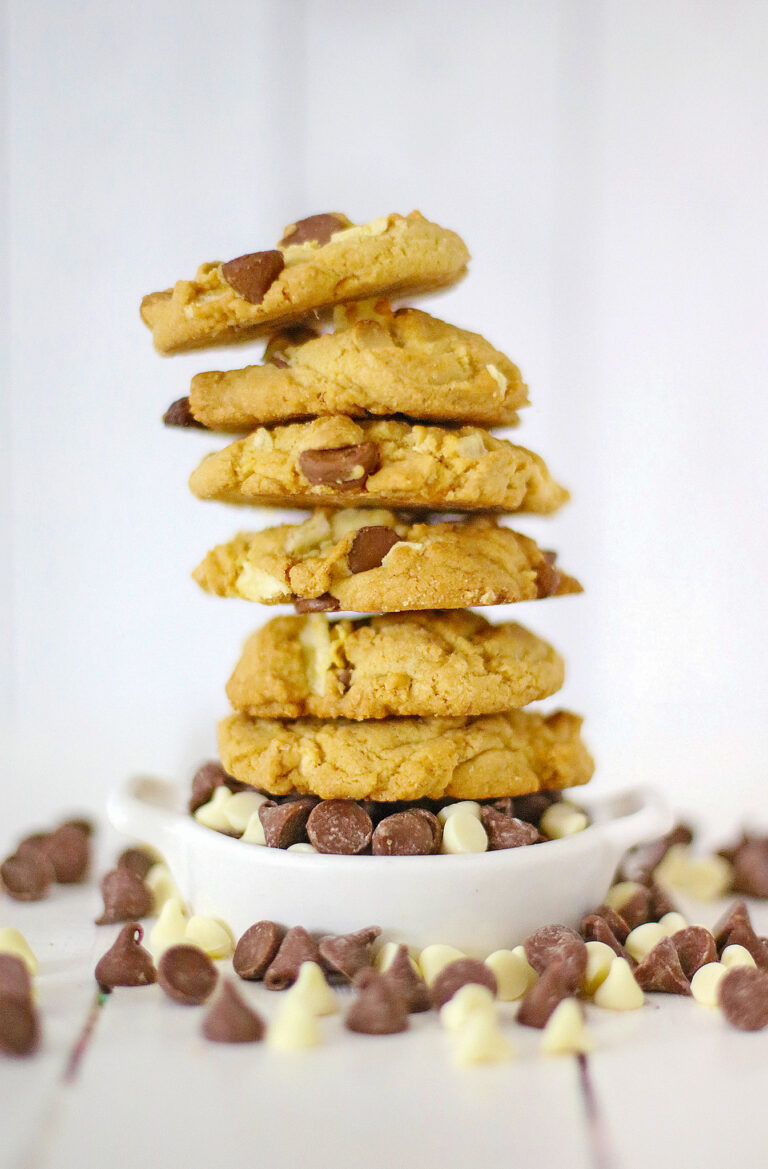 salty and sweet cookies with potato chips in tall stack