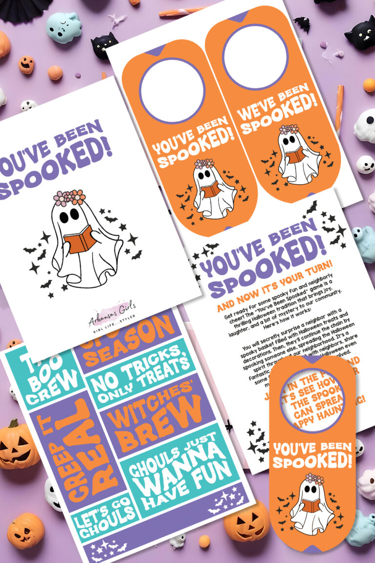 You've Been Spooked printables for Halloween gift basket for kids and adults in overhead view