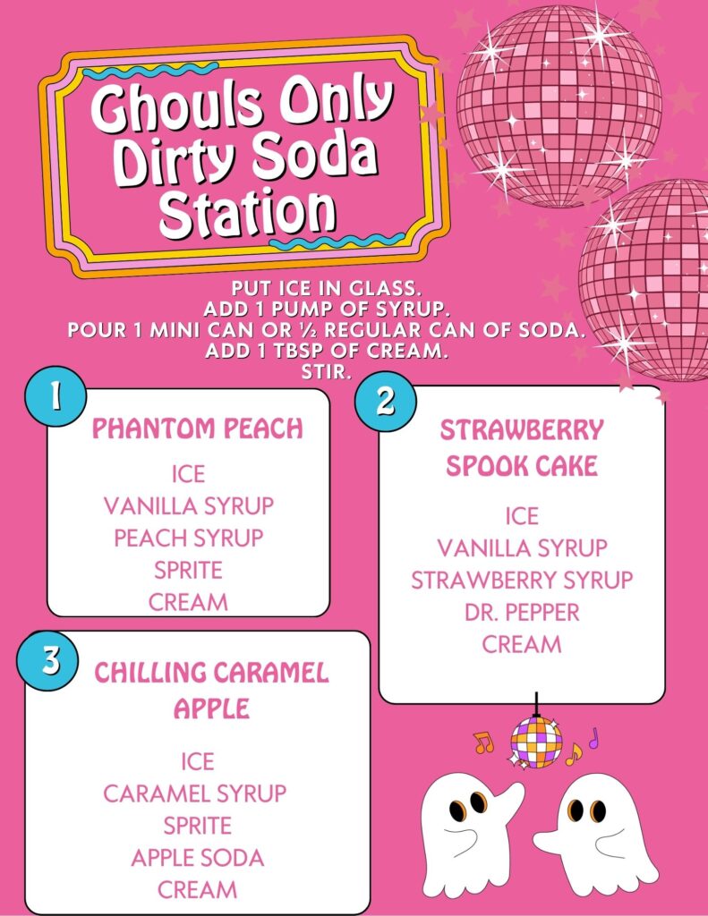 Ghouls Only Dirty Soda Station menu pdf