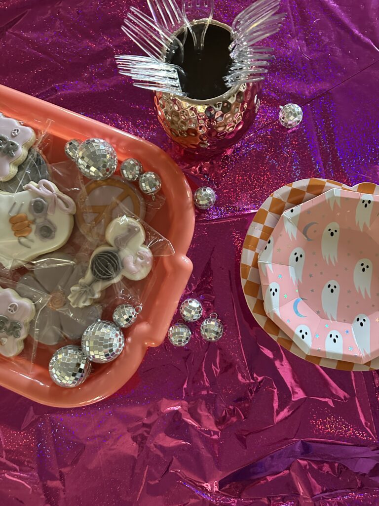 party food table with disco ghost theme