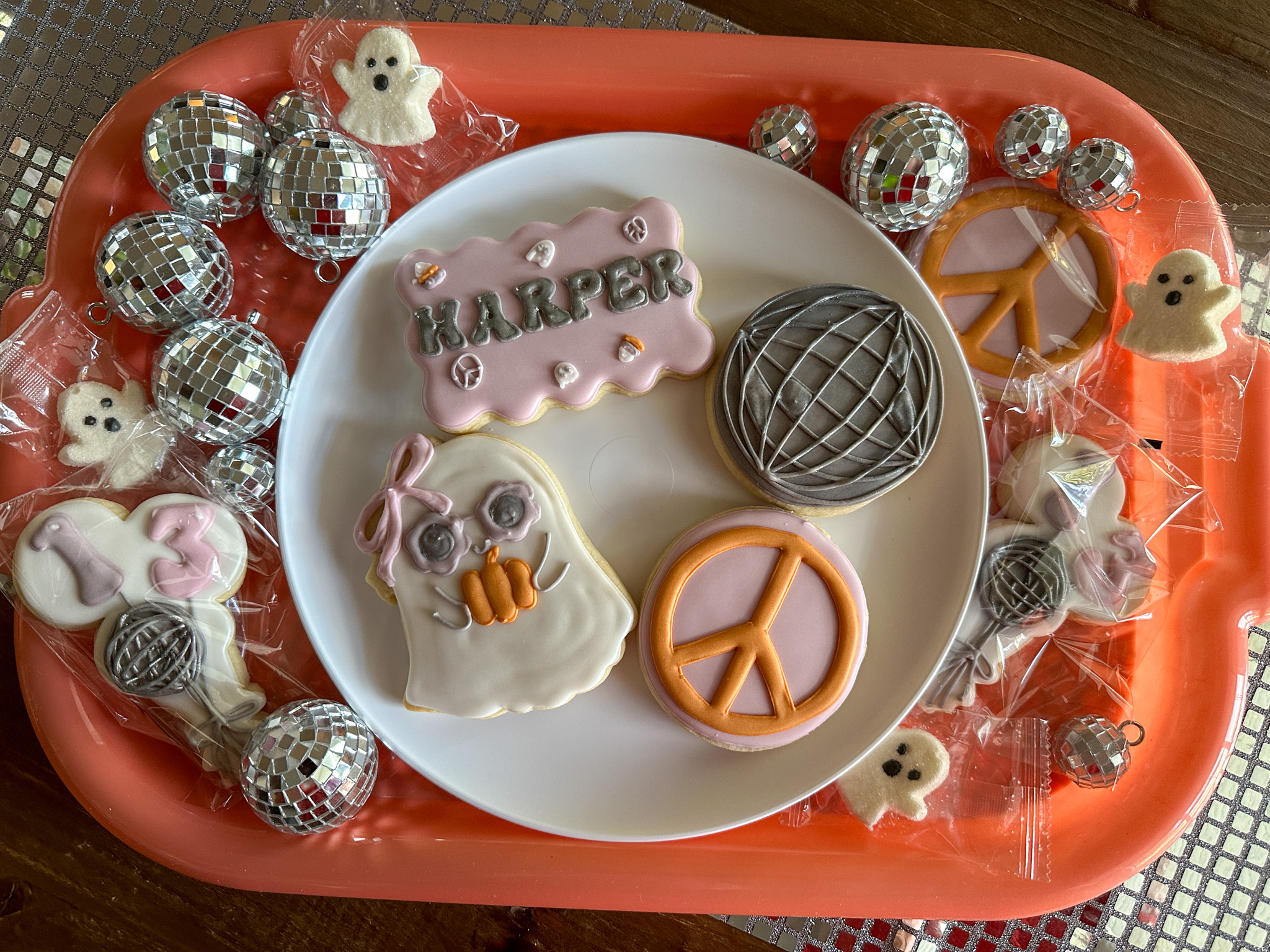 Let's Glow, Ghouls disco Halloween cookies on tray